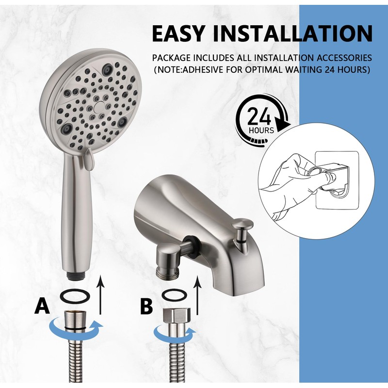 Sperwoesy Slip-On Tub Spout with Diverter, High Pressure 8 Settings