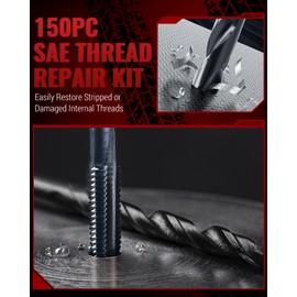 Reywoo 150 PC SAE Heli Coil Thread Repair Kit, Standard Helicoil Kit with HSS Drill Bits Inserts Taps Break Off Tools, Rethreading Tools in 1/4" 5/16" 3/8" 7/16" 1/2" Sizes