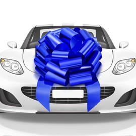 Mata1 Big Car Bow (Blue, 23 inch) Giant Gift Bows, Big Bow for Car, Big Blue Bow, Large Car Bow, Big Gift Bow, Car Pull Bow, Huge Car Bows, Car Ribbon Bows with 26 Loops and 4 Stickers