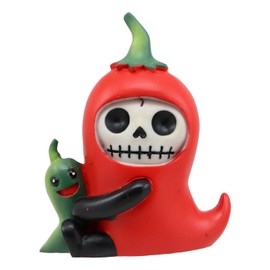 Ebros Furrybones Chilito Hot Red Chili Pepper Figurine Small 3.25 Inch Furry Bones Skeleton Monster Collectible Decor Statue Gothic DOD Mexican Spice Jalapeno Themed Decorative Sculpture
