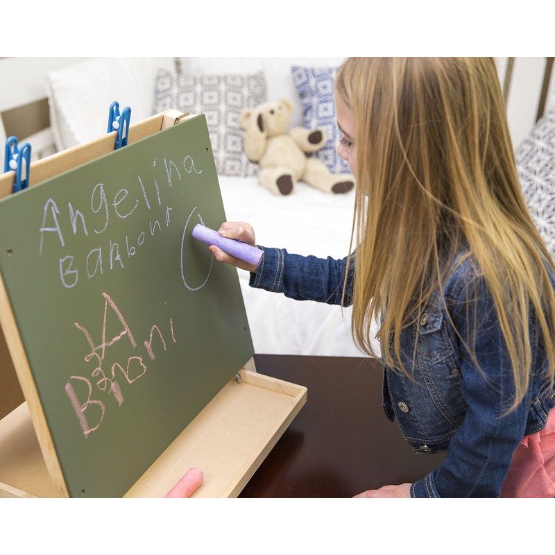 Constructive Playthings 3-Way Wooden Table Top Easel with Chalkboard, White