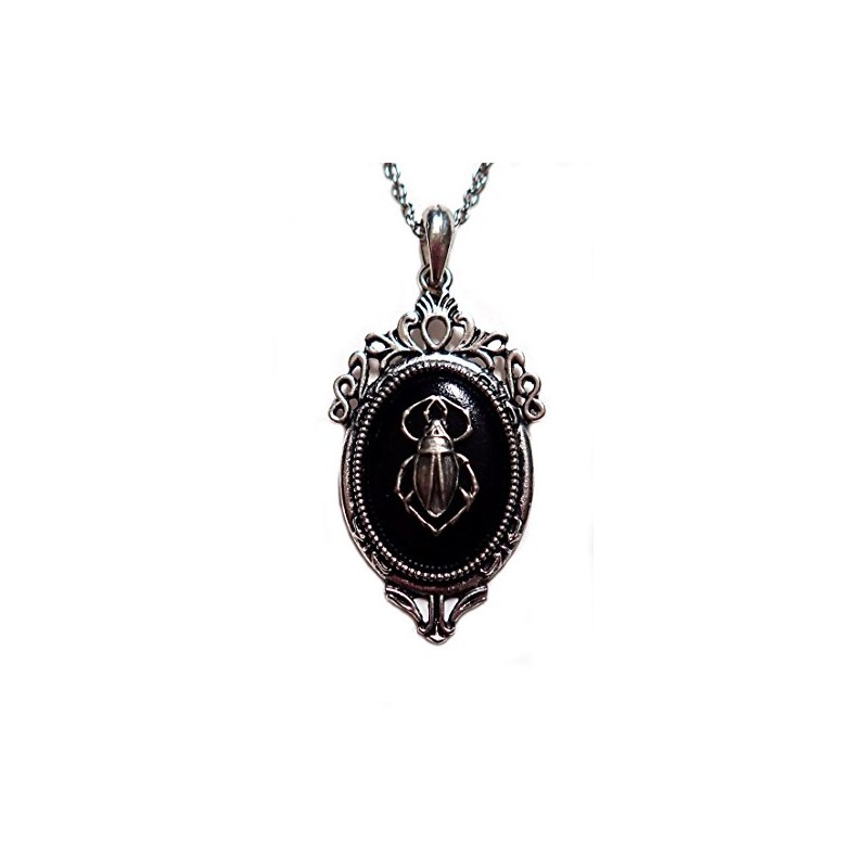 Gothic Victorian Silver Framed Scarab Cameo Pendant