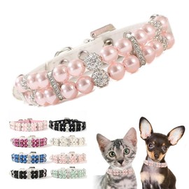 PinkWhite Pearl Small Dog Collar,Bling Rhinestone Crystal Luxury Beaded Puppy Necklace Fancy Pretty Cute Diamond Jewel for XXS XS Small Medium Female Girls Kitten Pet Cat,S