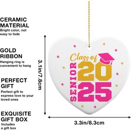 Lakatay Class of 2025 Graduation Gifts for Women Daughter Granddaughter Ceramic Heart Keepsake College High School Graduation Ornament Graduation Gifts for Her Pink