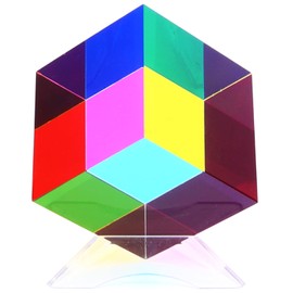 iKeelo Color Cube (60mm) with Stand - Magic Color Mixing Acrylic Glass Prisms for Physics Education and Desktop Decor