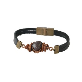 VALOR 835 Leather Bracelet for Men - Garnet Men’s Bracelet - Genuine Garnet Real Gemstone January Birthstone Men's Jewelry - Large Bracelet - Size 9 Inches