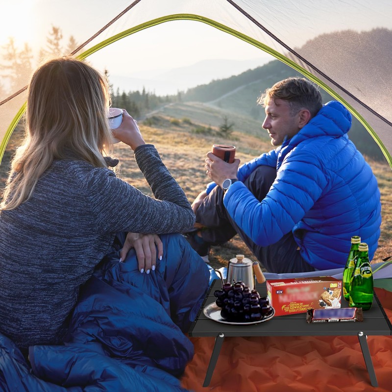 Outplea Small Folding Camping Table, Mini Low Portable Beach Tables,