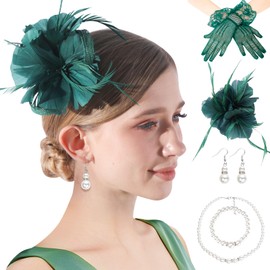 QMROCHE Fascinator Hat wit Feather Fascinators Hair Clip Tea Party Pillbox Derby Hat Bridal Wedding Green Fascinator Hats for Women and Girl