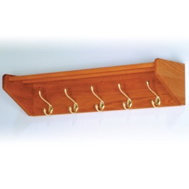 Wooden Mallet 33-Inch 5-Brass Hook Shelf, Medium Oak