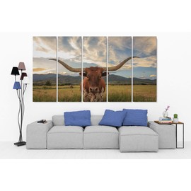 Cow Longhorn Steer Animal Wildlife Canvas Art Wall Art Home Decor (5 Piece Mega)