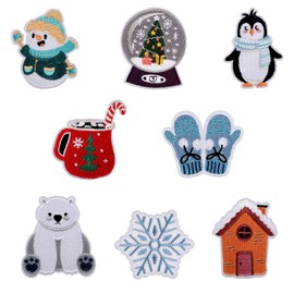 8pcs Winter Themed Iron On Patches, Cute Winter Iron On Patches Snowflake Bear Penguin Snowman Christmas Winter Iron-On Sew-On Patches for Shirt Jacket Practical DIY Accessories