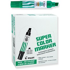 Pilot Super Color Jumbo Permanent Markers, Extra Wide Chisel Point, Xylene-Free, Green Ink, Dozen Box -45400
