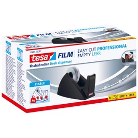 tesa Easy Cut Tischabroller - Nachfüllbarer, standfester Klebeband-Spender für Klebebandrollen bis 33 m x 19 mm - Schwarz