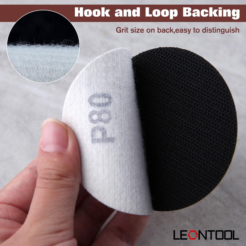 LEONTOOL Sanding Discs 3 Inch 80 Grit Hook and Loop