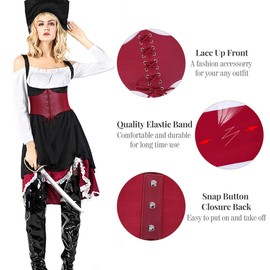 Women's Lace-up Corset Elastic Wide Belt, Tied Waspie Waist Belt for Women by WHIPPY, Red, Fit Waist 44-49 Inches
