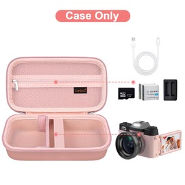 Canboc 4K Digital Camera Case for Femivo/brewene/zheozeig/VETEK 4K Vlogging Camera, Vlogging Camera Bag with Removable Shoulder Strap, Mesh Pocket fit Lens, Battery, Cable, Rose Gold (Case Only)