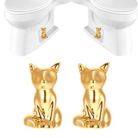 2PCS Toilet Bolt Covers Decorative Set, Toilet Bolt Covers White Ceramic Screw Caps Lovely Fox Animal Shaped, Caps for Bottom Bolts, Cute Screw Hider for Bathroom Floor Decor, Gold