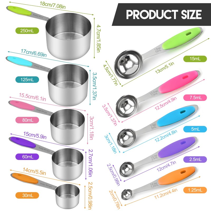 10 Pcs Measuring Cups and Spoons Set, Premium Stainless Steel