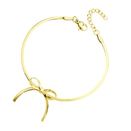 555Jewelry 5MM Stainless Steel Silver Herringbone Bracelet for Women | Bow Tie Silver Snake Chain Bracelet for Women | Flat Silver Bow Bracelet, Stainless Steel, no gemstone