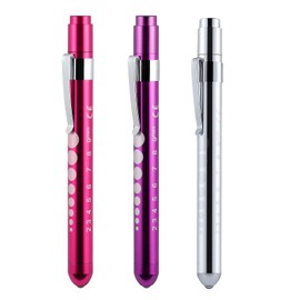 3PCS LED Penlights for Nurses Purple, Pink, Silver, Pen Torch with Pocket Clip, Pupil Gauge Flashlight, Penlight Nurse Accessories
