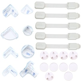 AUXHCYL 23Pieces Child Safety Cupboard Locks Set,Adjustable Baby Proofing Easy Install Child Locks for Kitchen Cupboards with Corner Protectors and Socket Covers