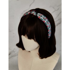Lala 마이아 그린 꽃 쟈가드 헤어밴드 - 매듭형 화이트그린(MAIAHB051) Maia Green Flower Jacquard Hairband - Knot Type White Green (MAIAHB051)