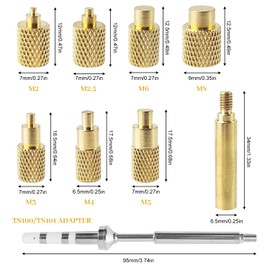 7-Piece Soldering Tips and Melting Thread Set, M2 / M2.5 / M3 / M4 / M5 / M6 / M8, Brass, with Adapter, for TS100/TS101 Soldering Tips, Interchangeable with Standard 936 Universal Tips (Yellow)