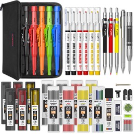 Nicpro 44 Pack CP3000 Carpenter Pencils with Sharpener, Mechanical Carpenter Pencil set with 169PCS Refills, Long Nib Marker Pens, Carbide Scribe Tool & Construction Pencils for Architect Woodworking