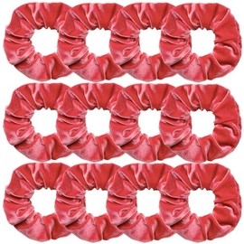 Hemasa 12pcs Velvet Scrunchies White Black Blue Green Purple Red Pink Solid Colors Elastic Hair Bands Women/Girls (Orange Red)