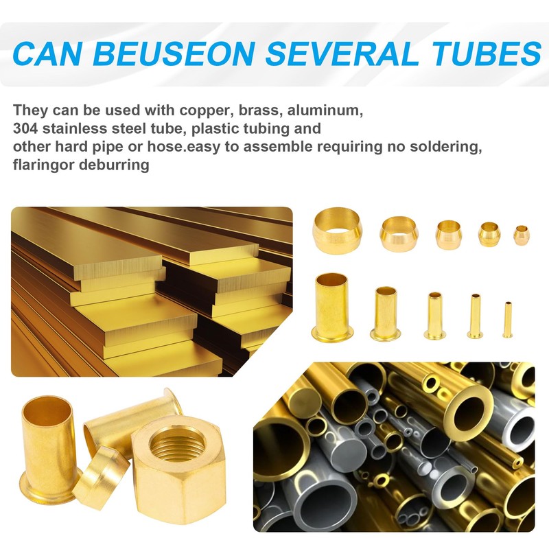 Brass Compression Sleeve Ferrule, Insert and nuts 120pcs 4 Sizes(1/4",