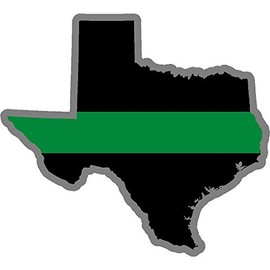 5" Texas TX Thin Green Line State Shape Flag Military Veteran Border Patrol Sticker