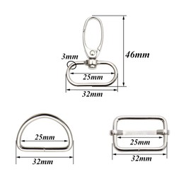Zasvec Carabiner Bag 25 mm Pack of 36 Bag Accessories for Sewing Snap Hook D-Rings Sliding Buckle Snap Hook Buckles Metal Ring for DIY Bag Accessories Silver, silver