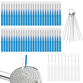 lasuroa 50stk Duschkopf Reiniger Bürste, 2 Arten von Duschkopf-Reinigungsbürsten mit 10 Verschieden Großen Nadeln zum Entstopfen Kleiner Lücken (Blau)