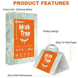 Pantry Moth Traps 10-Pack Safe and Effective for Food and Clothing- Glue Traps with Pheromones for Wool Closet Carpet Food and Cupboard K03