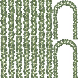 CQURE 14 Pack Eucalyptus Garland, Artificial Greenery Garland Spring Garland Faux Eucalyptus Leaves Table Garland Vines for Wedding Backdrop Fireplace Arch Door Wall Room Decor（98FT）