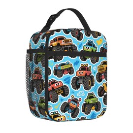 Uxeqtop Kid Lunch Bag Insulated Reusable Lightweight Water-Resistant LunchBag with Water Bottle Holder Suitable for Girls Boys Lunch Tote (Blue bottom color truck)