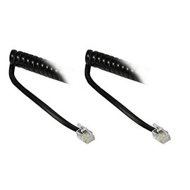TPFNet Coiled Telephone Handset Cable (2 x Modular RJ10 / 4P4C) for Connecting a Handset to a Wired Telephone, Black, 2 Metres