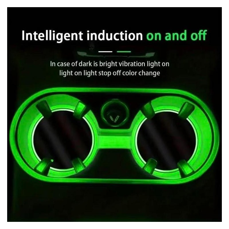 2PCS LED Cup Holder Lights for Car, Rechargeable 7 Color-Changing