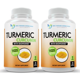 Turmeric Curcumin Supplement - 2250mg/d - Veggie Caps - 95% Curcuminoids with Black Pepper Extract (Bioperine) - 750mg Capsules - 100% Organic - Most Powerful Turmeric (Pack of 2)