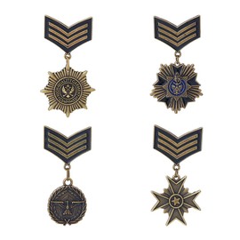 SUPERFINDINGS 4 Styles Military Medal Brooch Pins Retro Navy Series Shield Pentagram Brooch Pins Metal Pentagram Flying Eagle Badge Pin Army Uniform Costume Ribbons Epaulets for Army Soldier