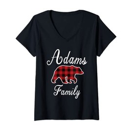 Women's Adams Family Bear Red Checked Christmas Pyjamas Men Women Gift T-Shirt with V-Neck, black
