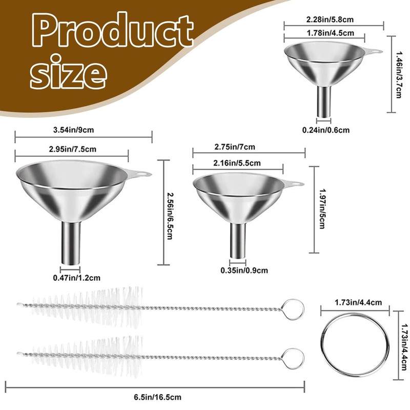 3 Pcs Stainless Steel Funnel Set – Durable Funnels for