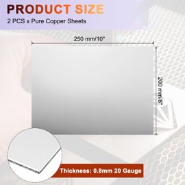 uxcell 2Pcs 304 Stainless Steel Sheet Plate, 10" x 8", 20 Gauge (0.8mm) Thickness, Stainless Steel Plate with Gloves for Crafting, Modelers, Jewelry, Repairs, Electrical Repairs (Silver)