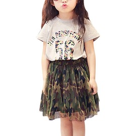 FANCYKIDS Girls Toddler Baby Kids Children's Shirt Top Cute Camouflage Camo Tutu Skirt Outfit 2 Piece Set, Green, 3-4T