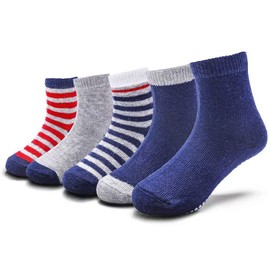 KOWAYI Unisex ABS Socks for Babies, Toddlers & Children, Stopper Socks, Non-Slip Socks with Nubbed Sole, Pack of 5 Pairs, stripes, 12-24 Monate