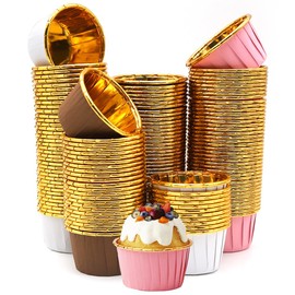 Pack of 150 Mini Cupcake Cases Paper Non-Stick Muffin Moulds Disposable 3 Colours Muffin Cases Paper for Birthday Celebration Party Muffin Decoration (Coffee Gold, White Gold, Rose Gold)