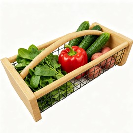 Solid Wood Harvest Hod Basket with 360° Rotating & Foldable Handle