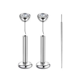 Labret Piercing 16g (1.2mm) - G23 Titanium Pin with 3 mm Zirconia - 6 mm, 8 mm, 10 mm, 12 mm Bar Length - for Helix, Tragus, Cartilage, Monroe, Lip Piercing - Push-in without Thread, Includes