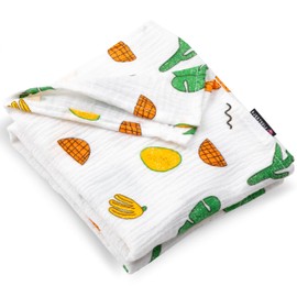 PinkZebra Baby Blanket Muslin 80 x 80 cm, Soft Baby All-Season Blanket Made of 100% Organic Cotton, Oeko-Tex Cloth, Swaddling Cloth, Exotic Fruits