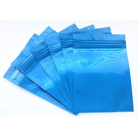 Blue 3.5x5 Shiny Mylar Foil Bag Closable Zipper Impulse Heat-Seal + Tear-Tab UV Resistant Smell Proof Package Long Term Storage Strong Durable Resealable Reusable to Organize & Place Small Parts (50)